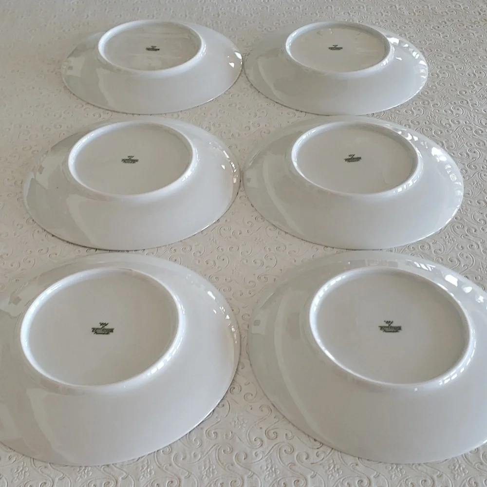 VTG. Mitterteich Bavaria 6 White Porcelain & Green Floral Salad Plates, 7 3/4